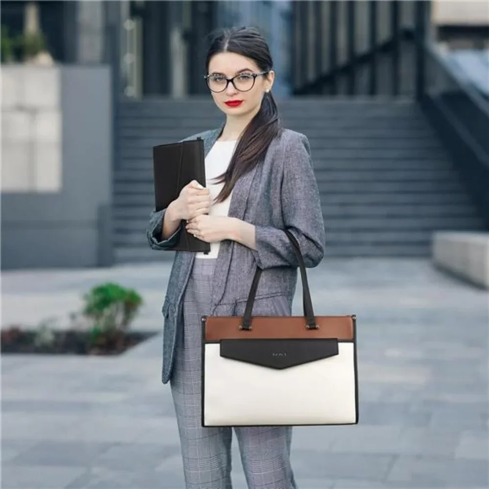 3pcs Laptop Bag for Women 15.6 Inch Leather Work Tote Bags Professional Business